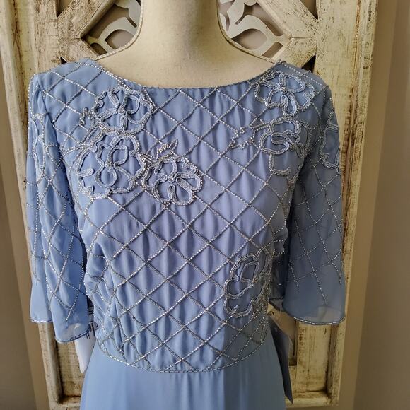 JS Collections Lauren A-Line Gown Short Flutter Sleeves Floral Beaded Motifs - Picture 3 of 11